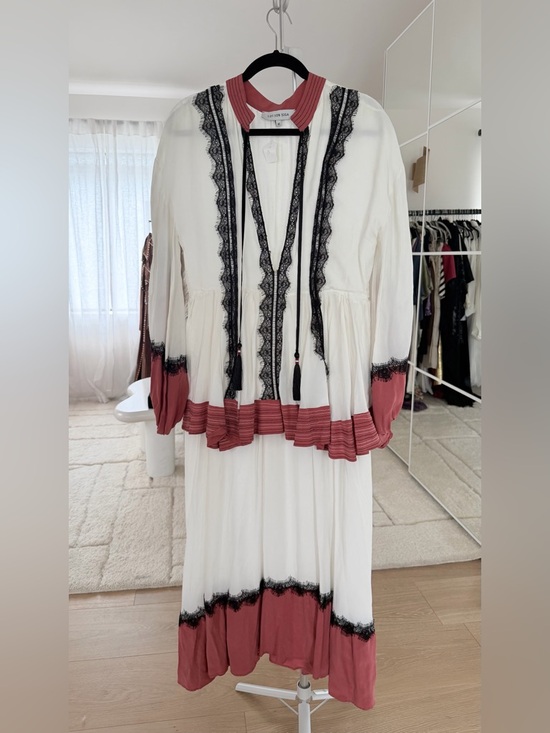 Lug Von Siga Dresses & Skirts - Loveshackfancy White Maxi Dress with Dusty Rose Accents & Black Lace